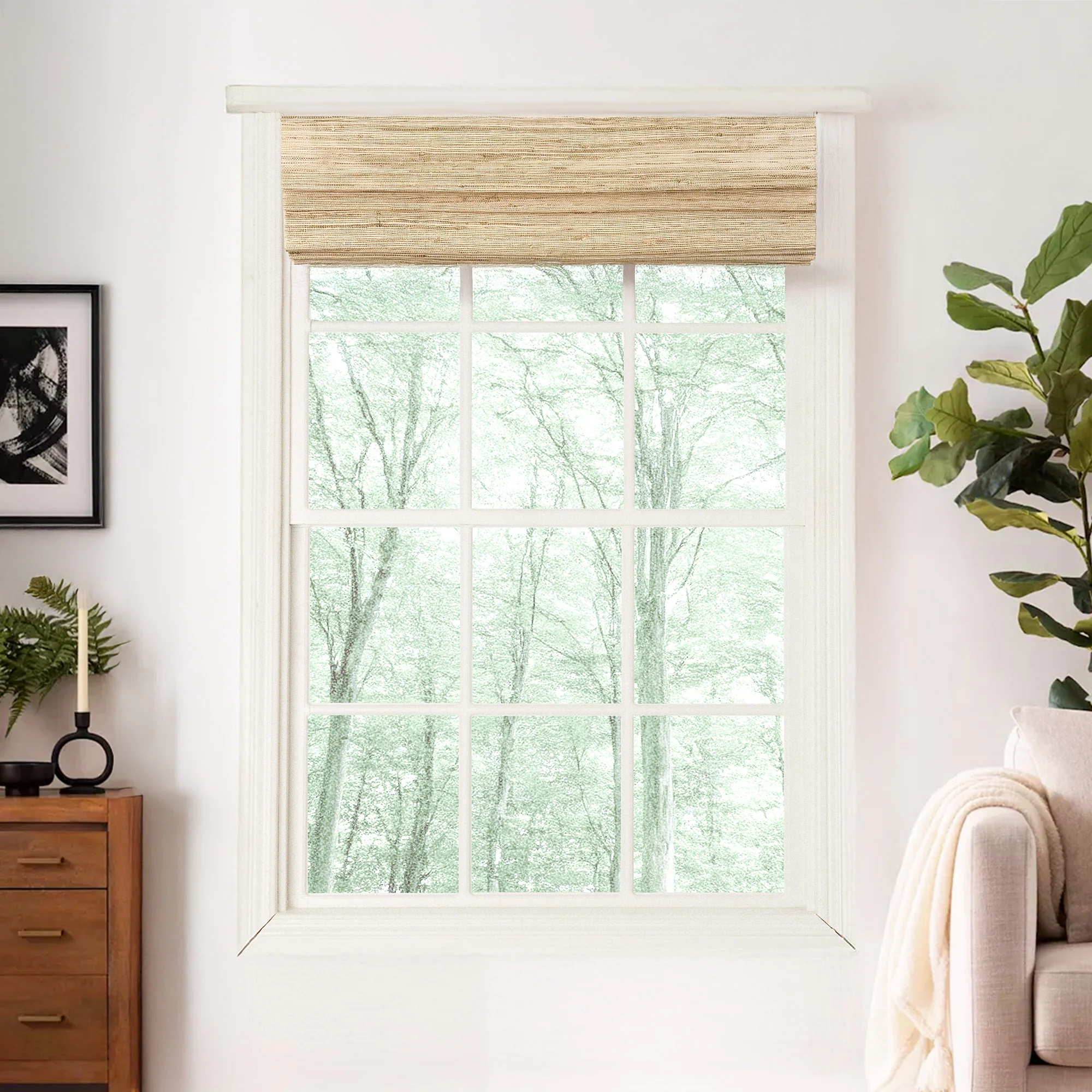 Ramie Woven Bamboo Blinds & Shades Top Down Bottom Up | Beige - Image 9