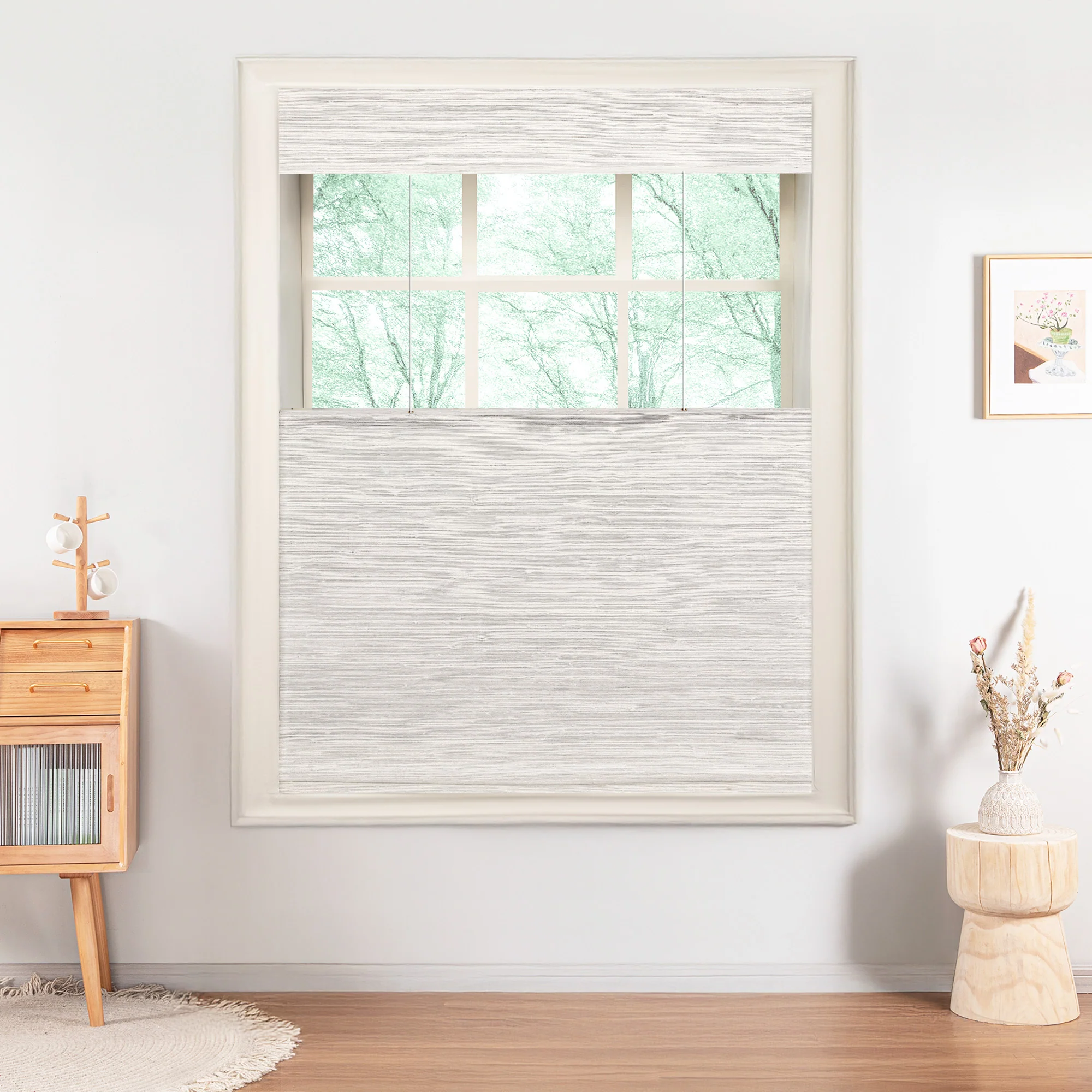 Ramie Woven Bamboo Blinds & Shades Top Down Bottom Up | Beige White - Image 5