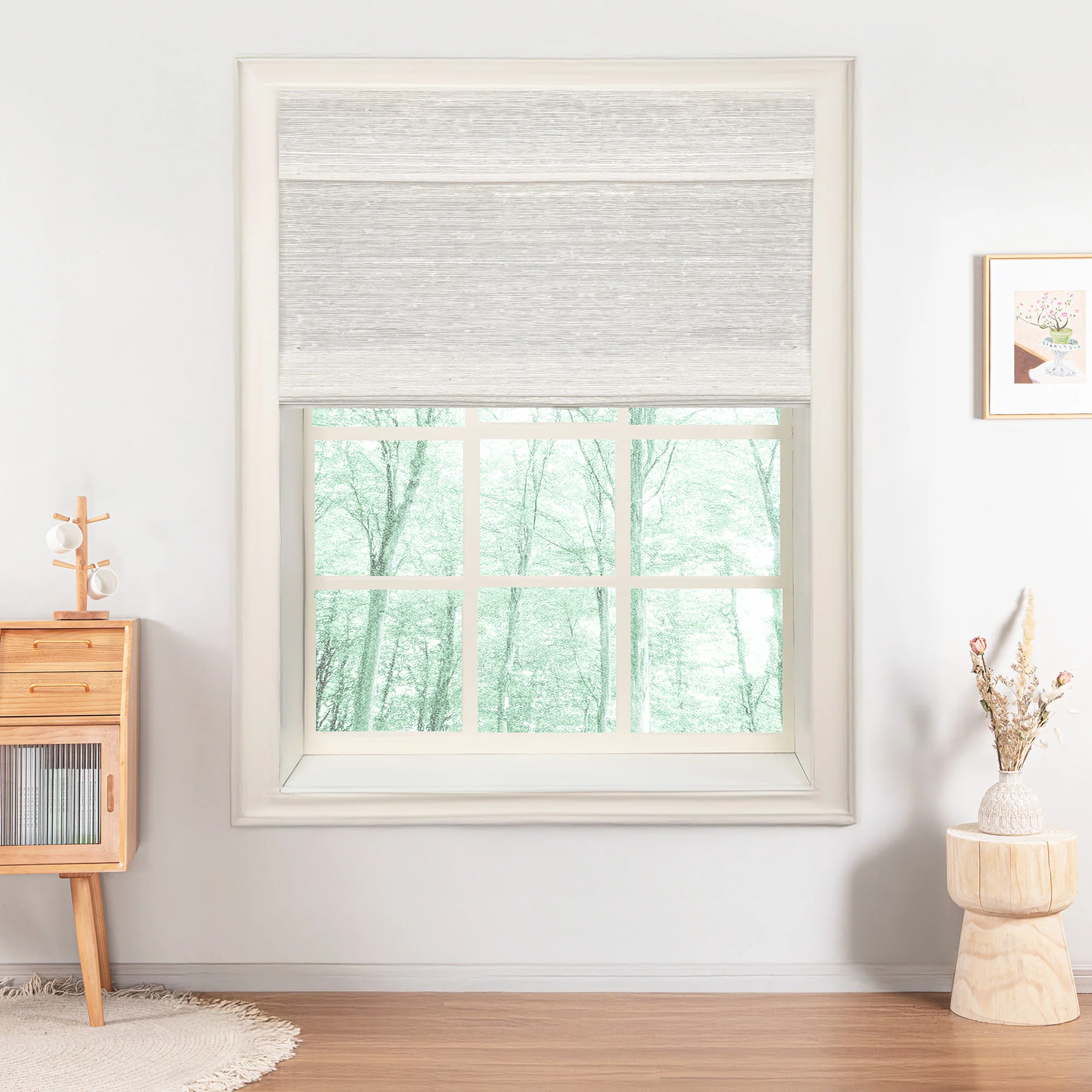 Ramie Woven Bamboo Blinds & Shades Top Down Bottom Up | Beige White - Image 6