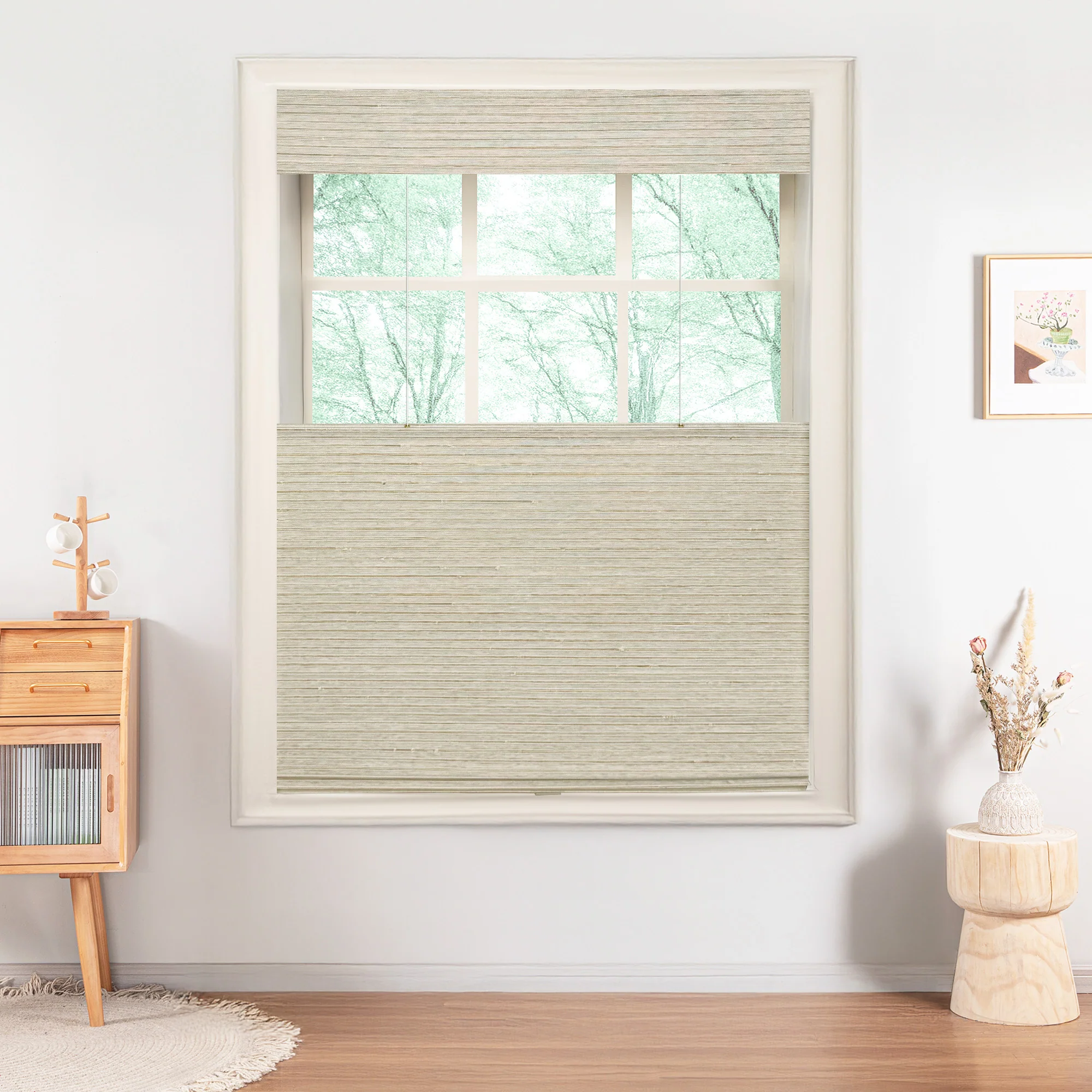 Ramie Woven Bamboo Blinds & Shades Top Down Bottom Up | Marble White - Image 5
