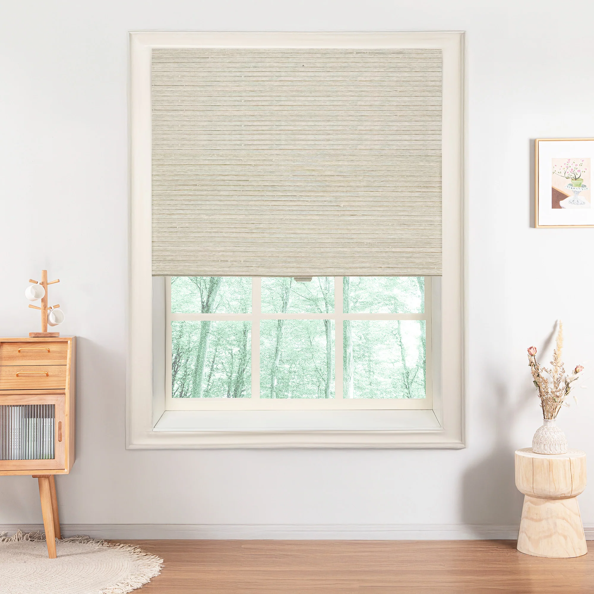 Ramie Woven Bamboo Blinds & Shades Top Down Bottom Up | Marble White - Image 6