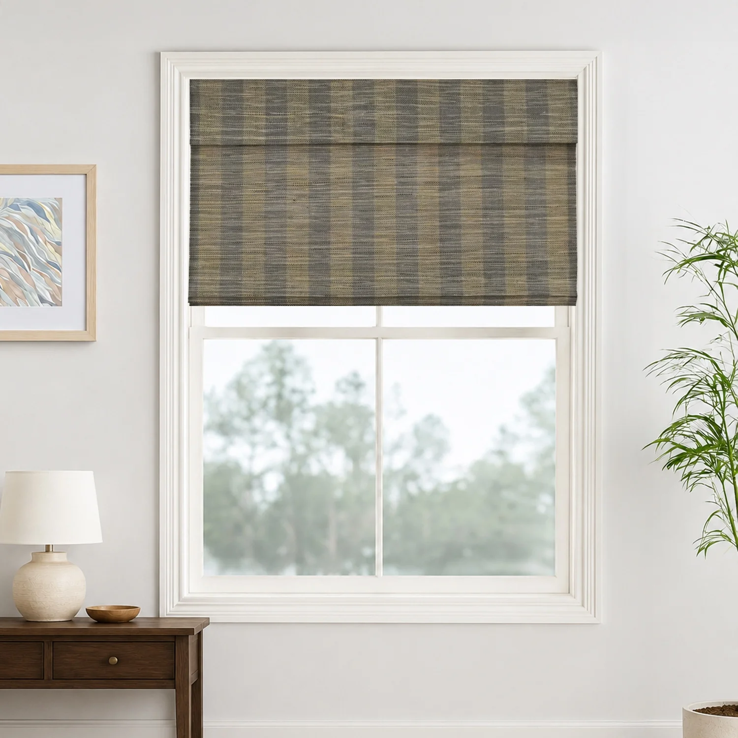 Reed Stripe Bamboo Blinds & Shades - Wooden Headrail - Image 26