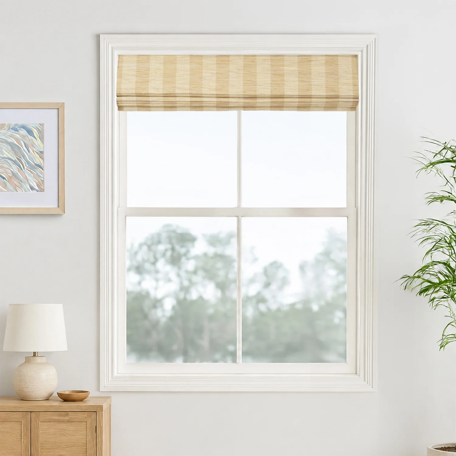 Reed Stripe Bamboo Blinds & Shades - Wooden Headrail - Image 8