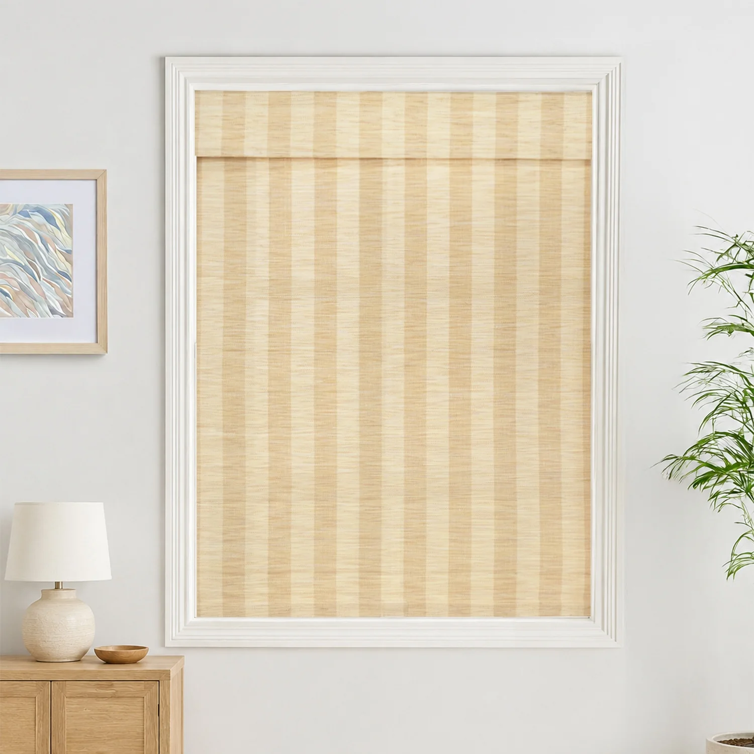 Reed Stripe Bamboo Blinds & Shades - Wooden Headrail - Image 9