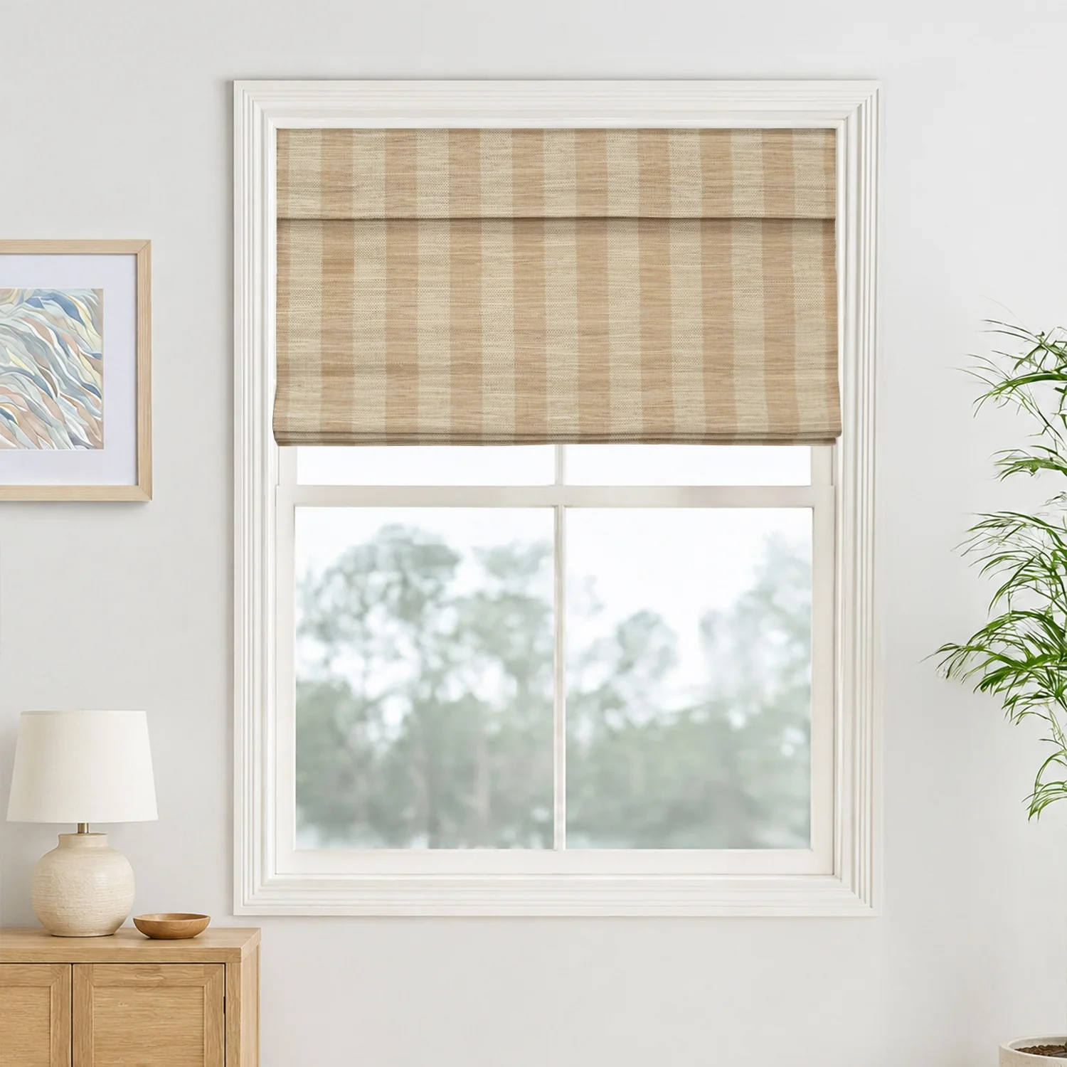 Reed Stripe Bamboo Blinds & Shades - Wooden Headrail - Image 11