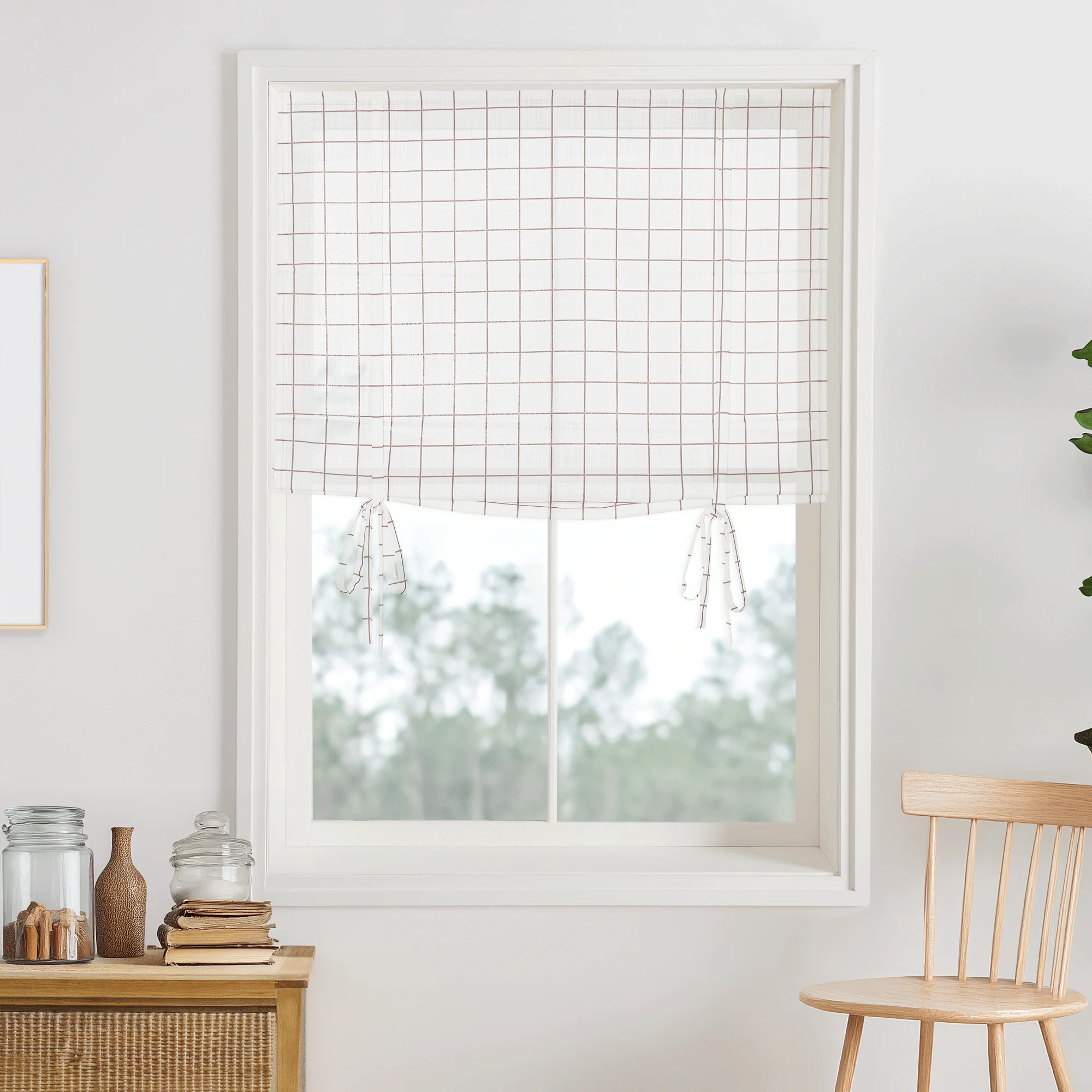 Vivienne Plaid Striped Linen Roman Blackout Shades - Image 4