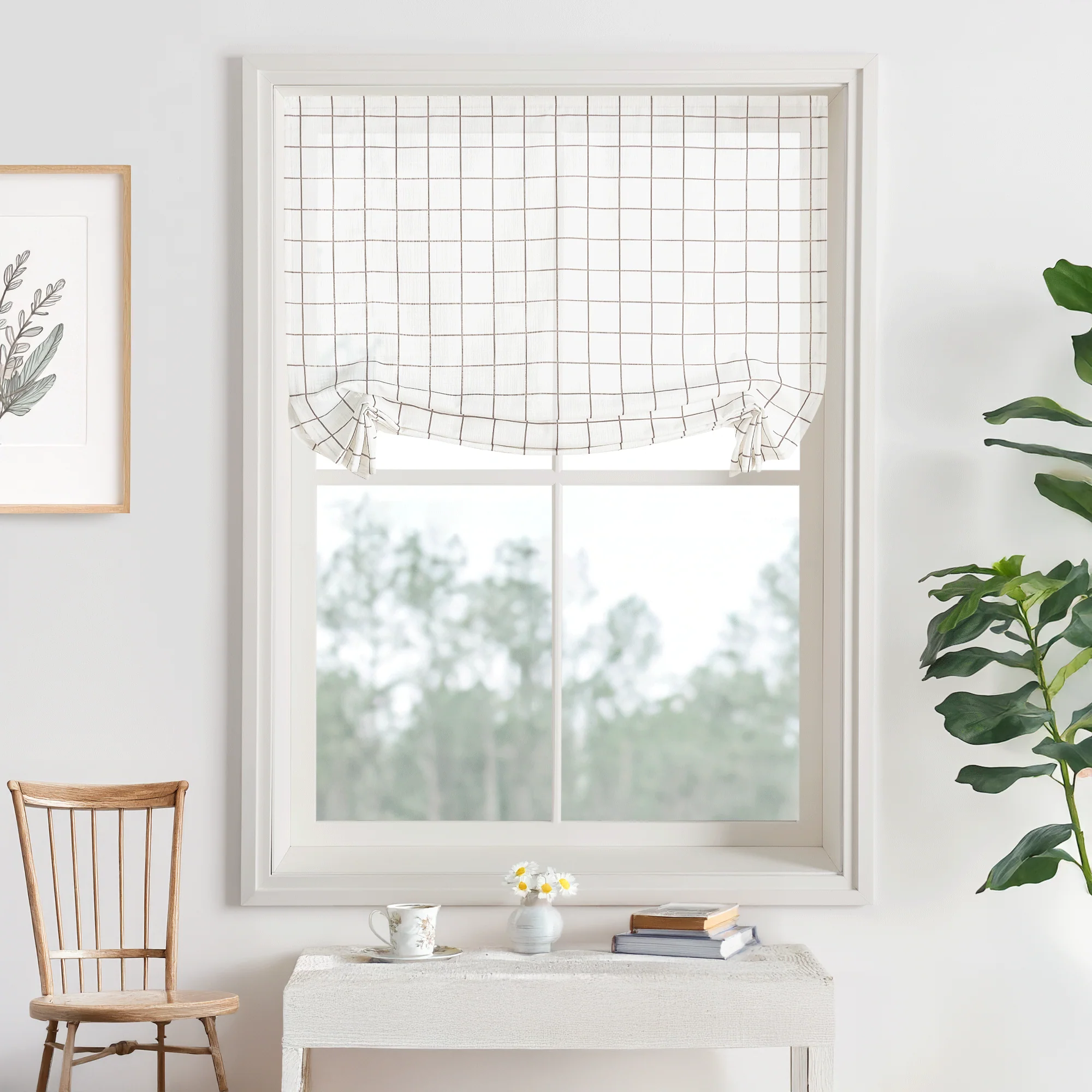 Vivienne Plaid Striped Linen Roman Blackout Shades - Image 5